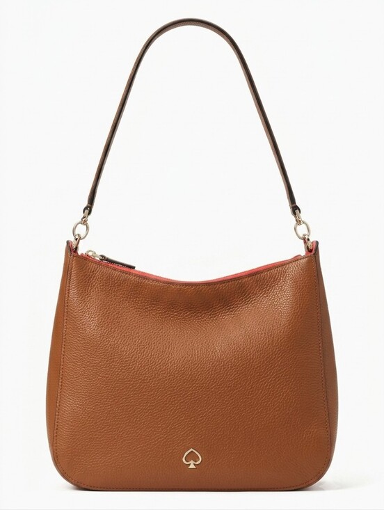 kate spade Handbags - kate spade Brown Pebbled Leather Hobo Shoulder Bag with Coral Trim